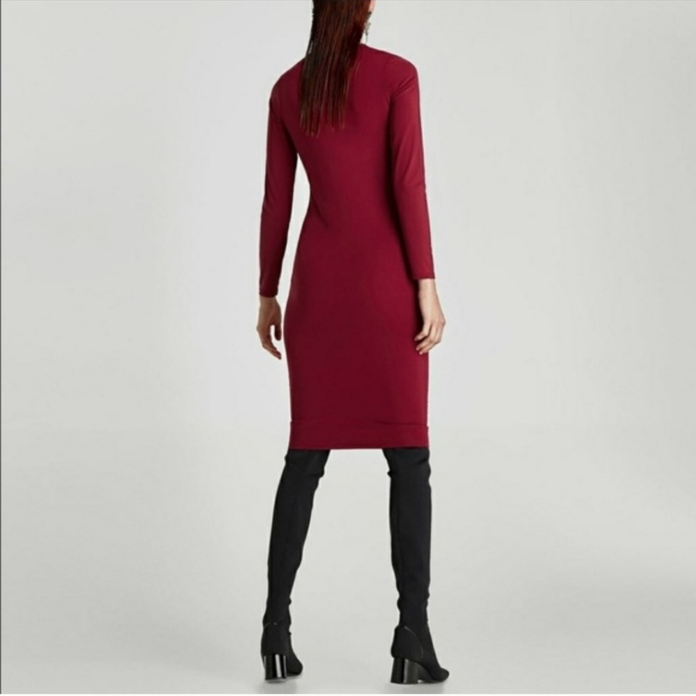 Zara Elegant Maroon Long Sleeve Dress - Picture 2 of 7